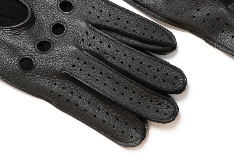 Men's Genuine Sheepskin Leather Driving Gloves - Black/Brown, Thin and Breathable