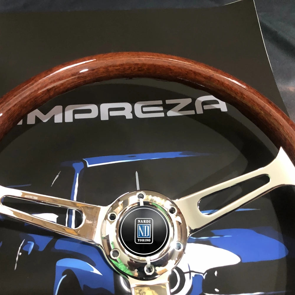 15-Inch Classic Nardi Steering Wheel (ABS Wood, Chrome) - JDM, Drift, Rally
