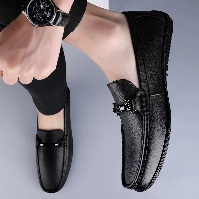 Men's Split Leather Loafers - Breathable Slip-On Casual Shoes
