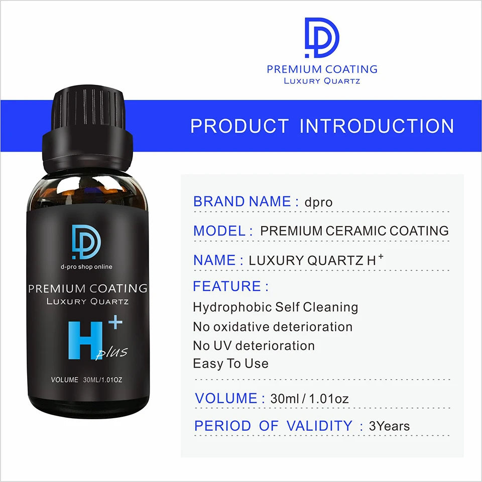 DPRO 9H Ceramic Car Coating - High-Gloss Nano Glass Protection with Hydrophobic & Anti-Scratch Properties