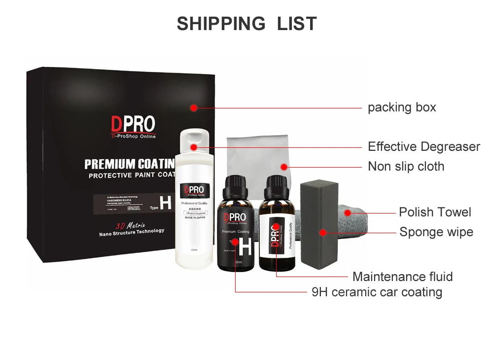 DPRO 9H Nano Ceramic Car Coating - Liquid Glass Polish & Paint Protection Kit (30ml)