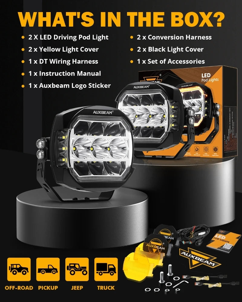 132W Dual-Color Side Shooter LED Work Lights - Combo Beam, 6500K White & 3000K Amber, IP68 Waterproof