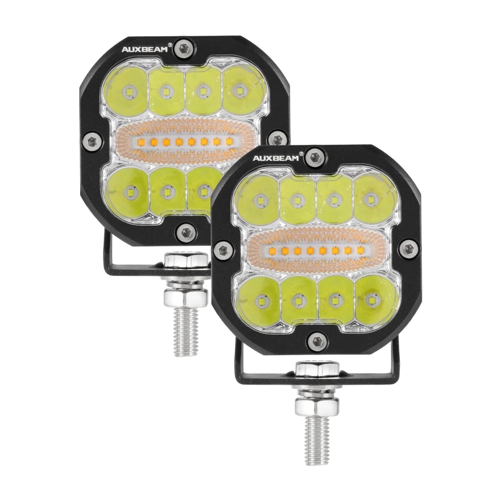 Universal 80W Dual-Color LED Work Light Pair - Amber & White, 6 Modes, IP68 Waterproof