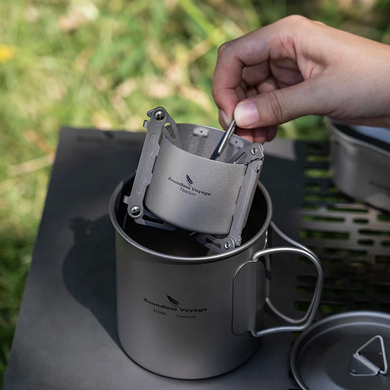 Boundless Voyage Titanium Alcohol Stove - Lightweight, 80ml Capacity, 40-Minute Burn Time