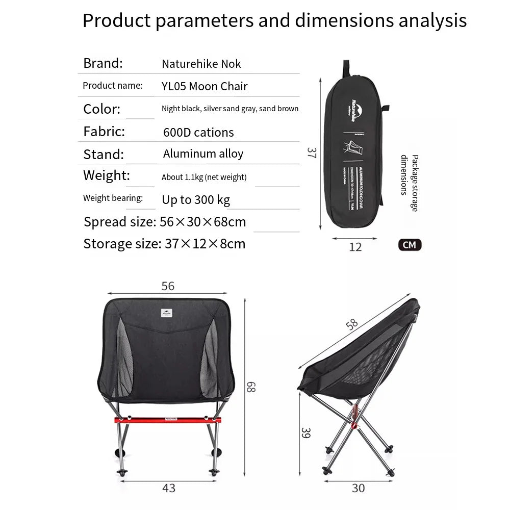 Naturehike Ultralight Folding Moon Chair – Portable Aluminum Alloy Camping Chair (Supports up to 300kg)