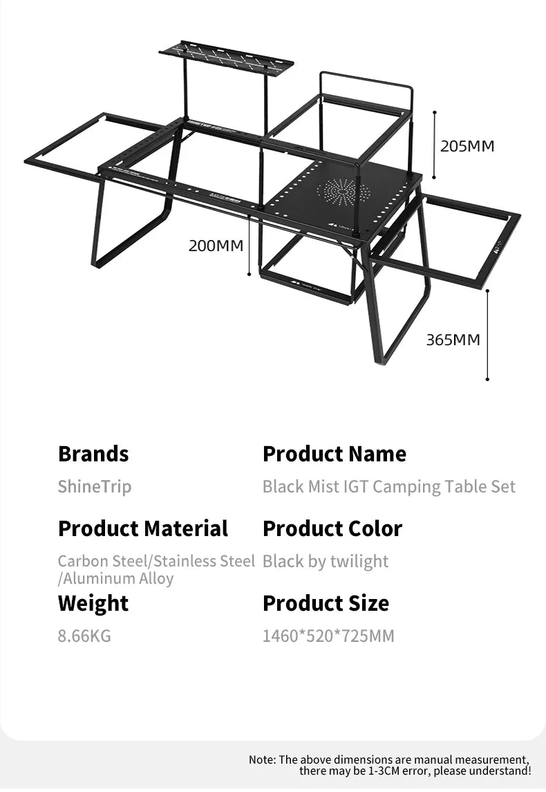 ShineTrip Outdoor IGT Modular BBQ & Camping Table – Portable Folding Aluminum Table Set