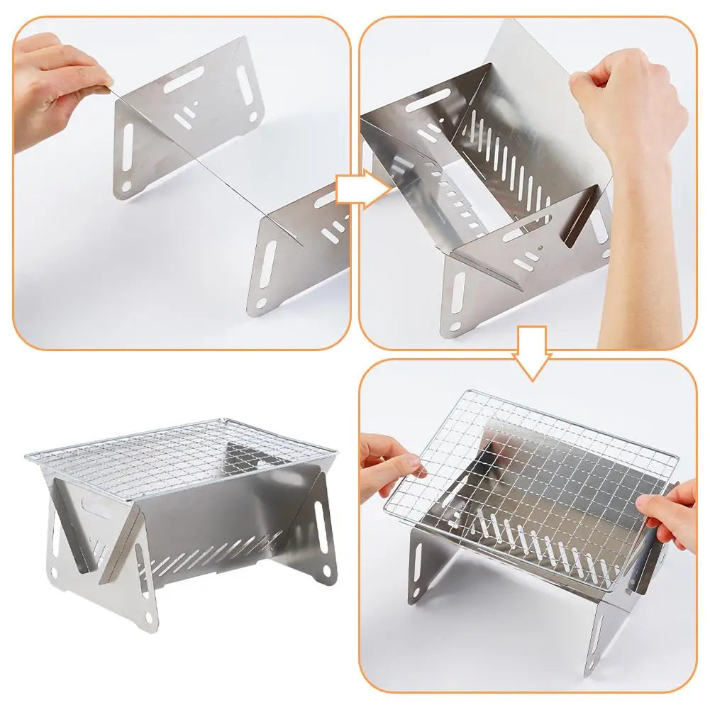 Portable Folding BBQ Grill Stove – Stainless Steel, Compact & Durable