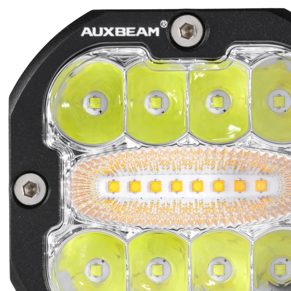 Universal 80W Dual-Color LED Work Light Pair - Amber & White, 6 Modes, IP68 Waterproof