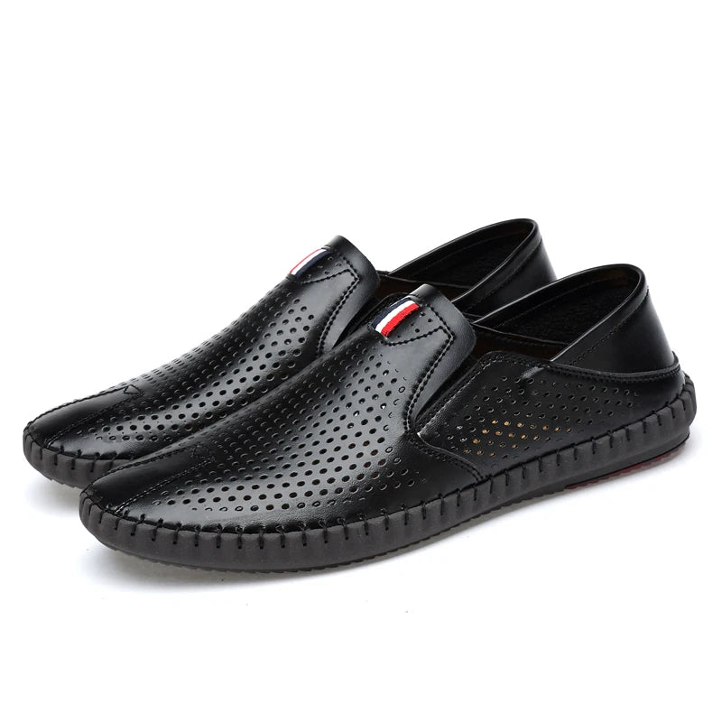 Men's Genuine Leather Loafers - Breathable Slip-On Casual Shoes