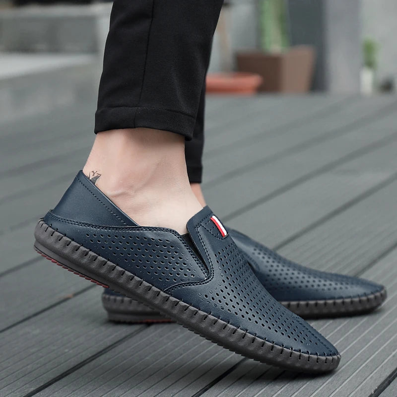 Men's Genuine Leather Loafers - Breathable Slip-On Casual Shoes