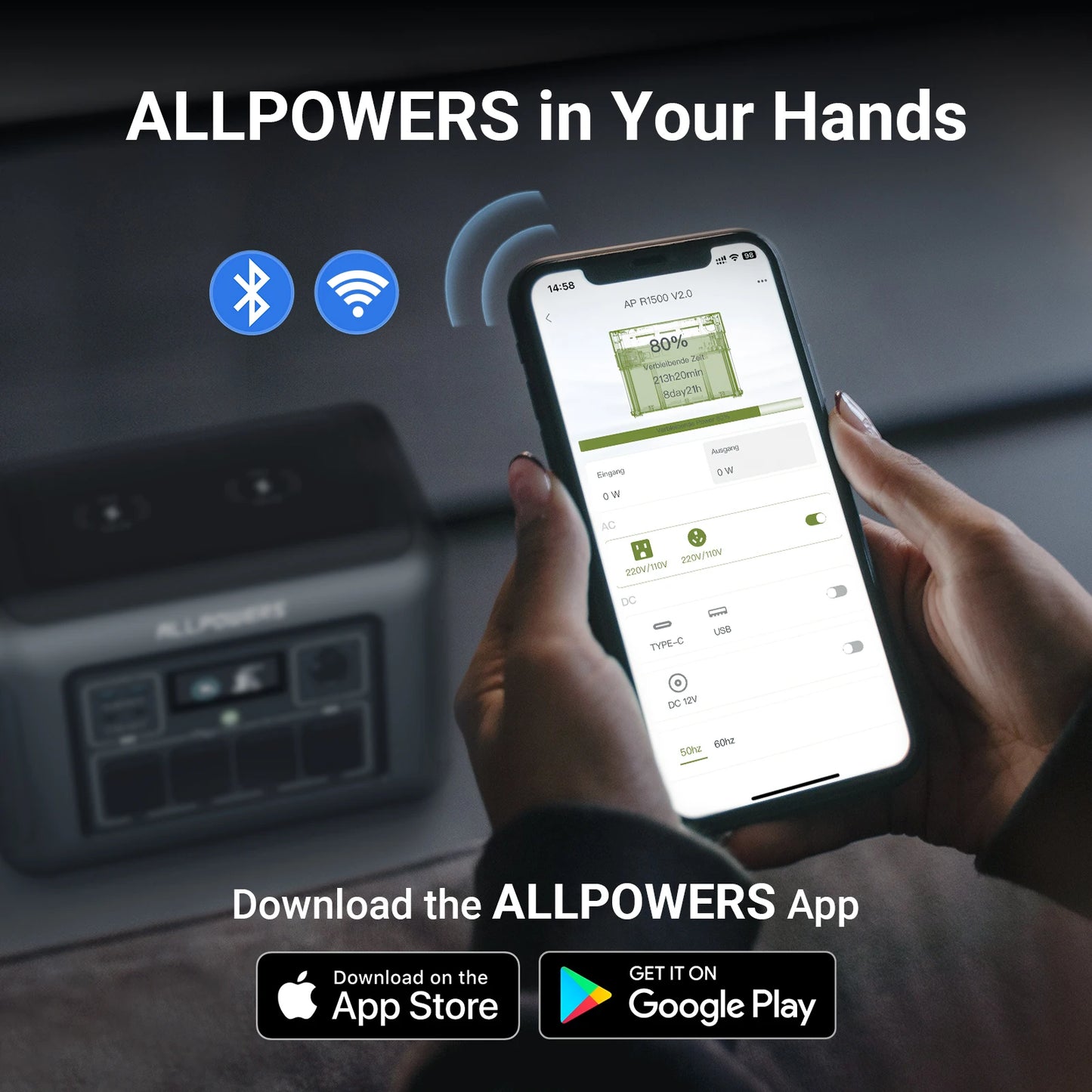 ALLPOWERS R1500 1800W Portable Power Station (1152Wh) - LiFePO4 Solar Generator, 650W Fast Charging, 220V AC Output