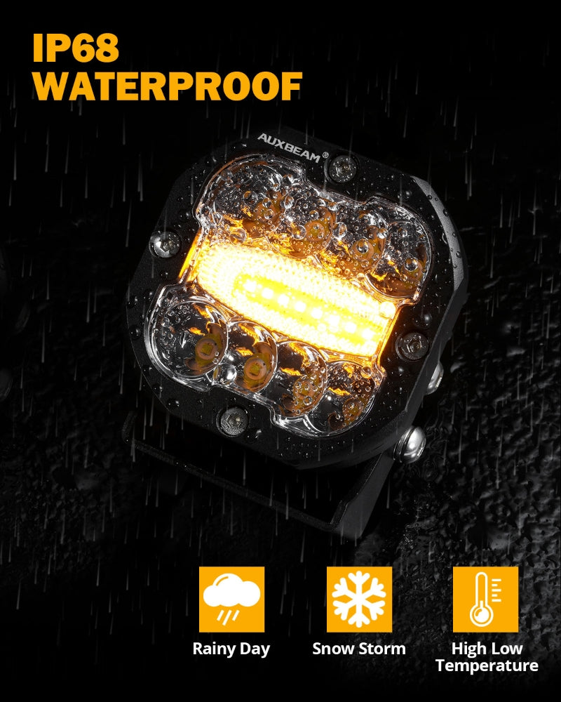 Universal 80W Dual-Color LED Work Light Pair - Amber & White, 6 Modes, IP68 Waterproof