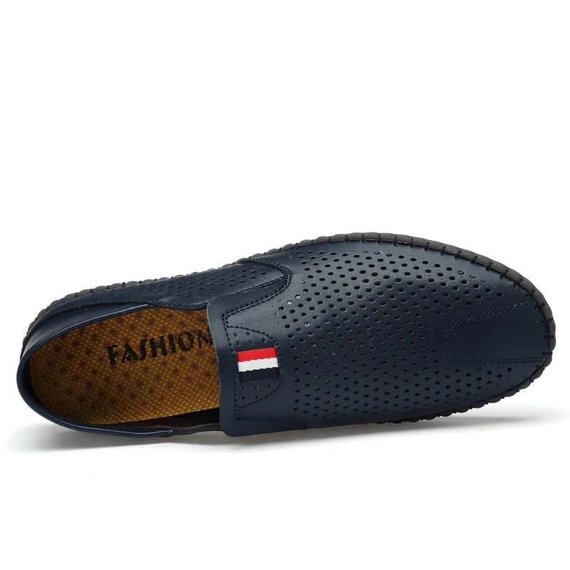 Men's Genuine Leather Loafers - Breathable Slip-On Casual Shoes