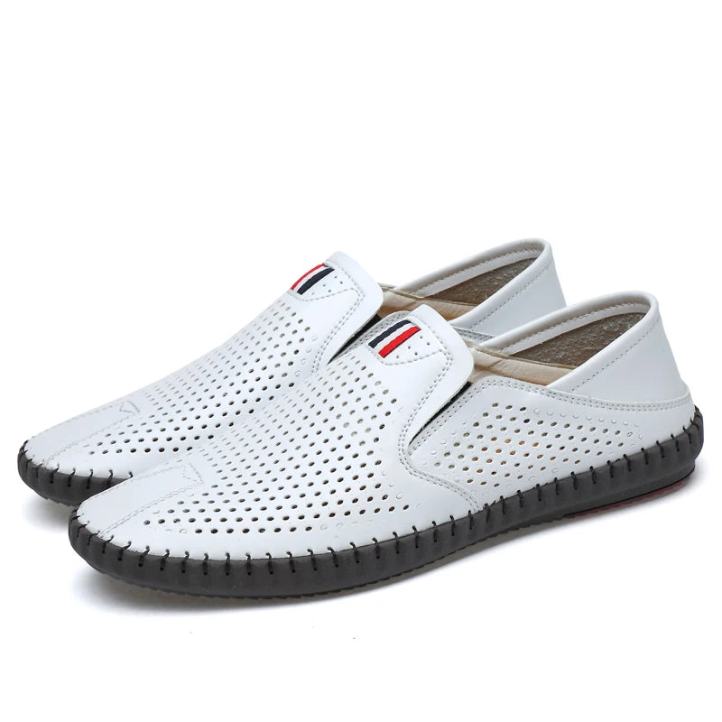 Men's Genuine Leather Loafers - Breathable Slip-On Casual Shoes