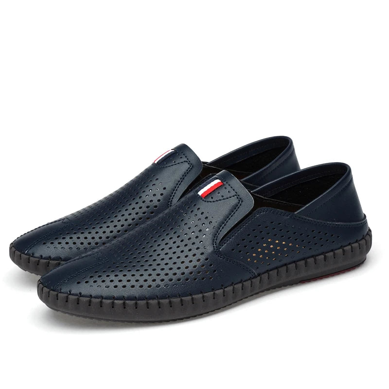 Men's Genuine Leather Loafers - Breathable Slip-On Casual Shoes