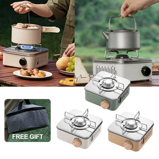 Portable Stainless Steel Butane Gas Stove with Adjustable Flame & Storage Bag