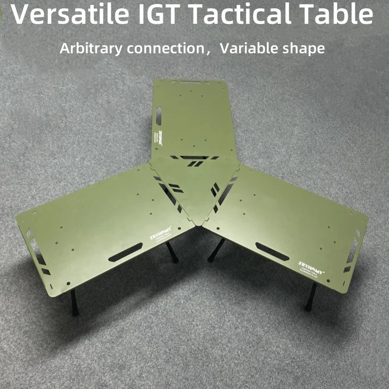 Tryhomy Lightweight Adjustable Camping Tactical Table – Army Green, Portable Aluminum Alloy IGT Table