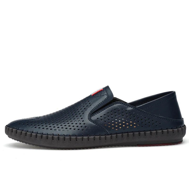 Men's Genuine Leather Loafers - Breathable Slip-On Casual Shoes