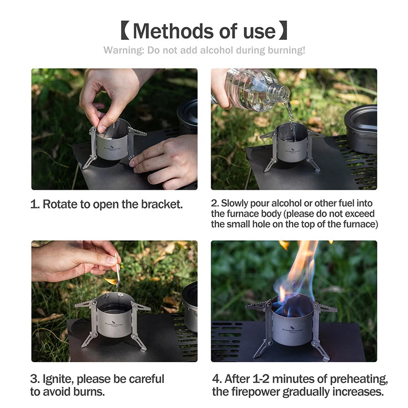 Boundless Voyage Titanium Alcohol Stove - Lightweight, 80ml Capacity, 40-Minute Burn Time