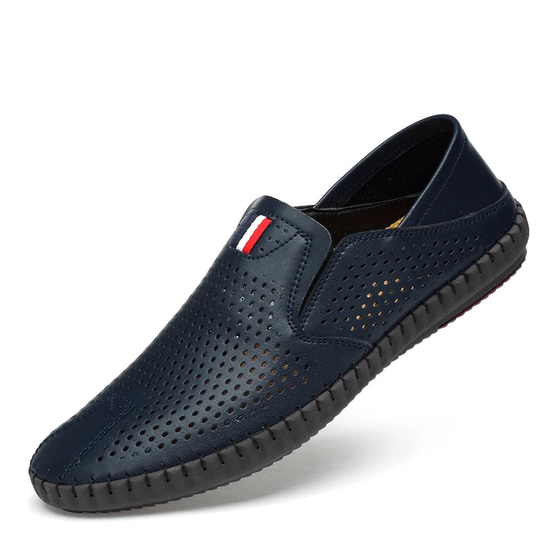 Men's Genuine Leather Loafers - Breathable Slip-On Casual Shoes