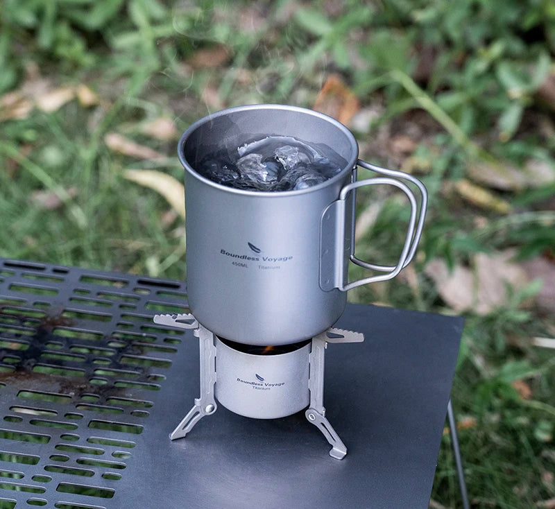 Boundless Voyage Titanium Alcohol Stove - Lightweight, 80ml Capacity, 40-Minute Burn Time
