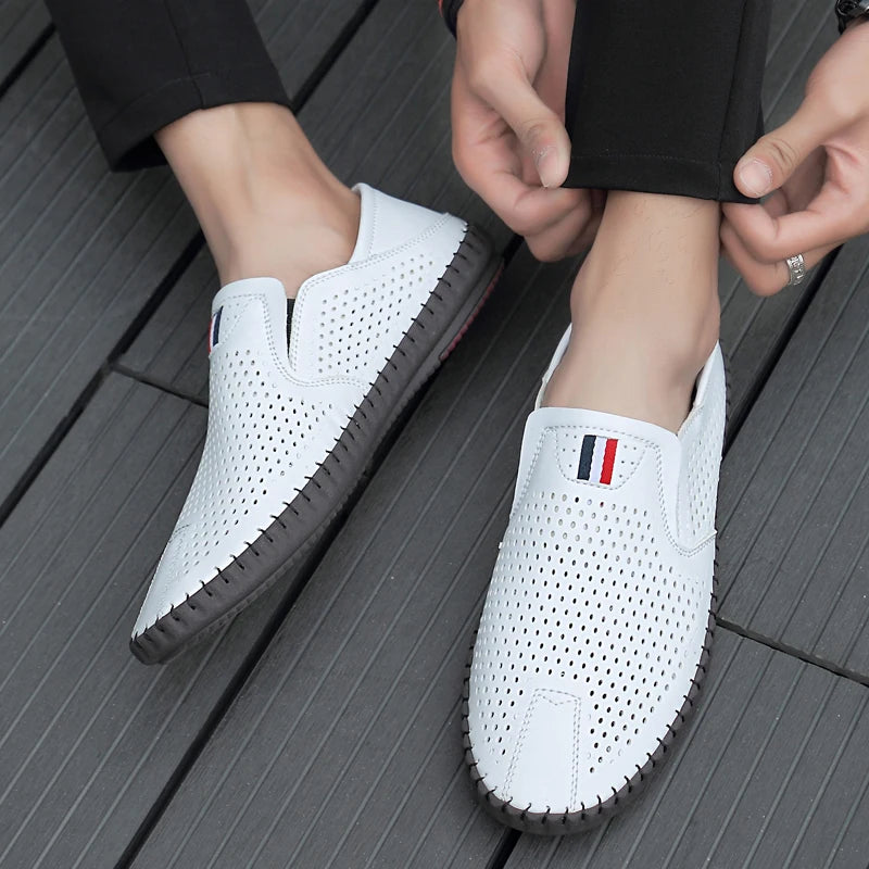 Men's Genuine Leather Loafers - Breathable Slip-On Casual Shoes