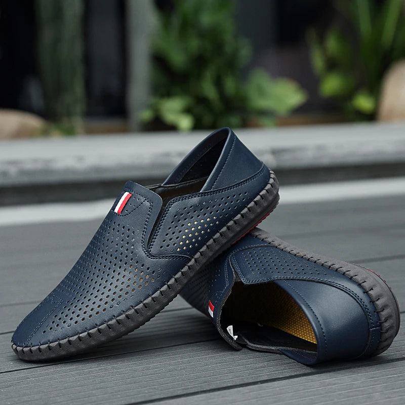 Men's Genuine Leather Loafers - Breathable Slip-On Casual Shoes