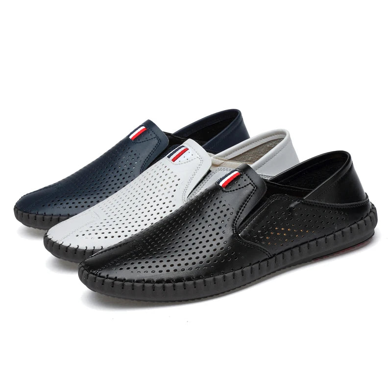 Men's Genuine Leather Loafers - Breathable Slip-On Casual Shoes