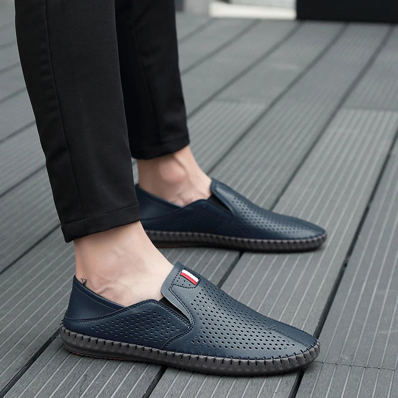 Men's Genuine Leather Loafers - Breathable Slip-On Casual Shoes