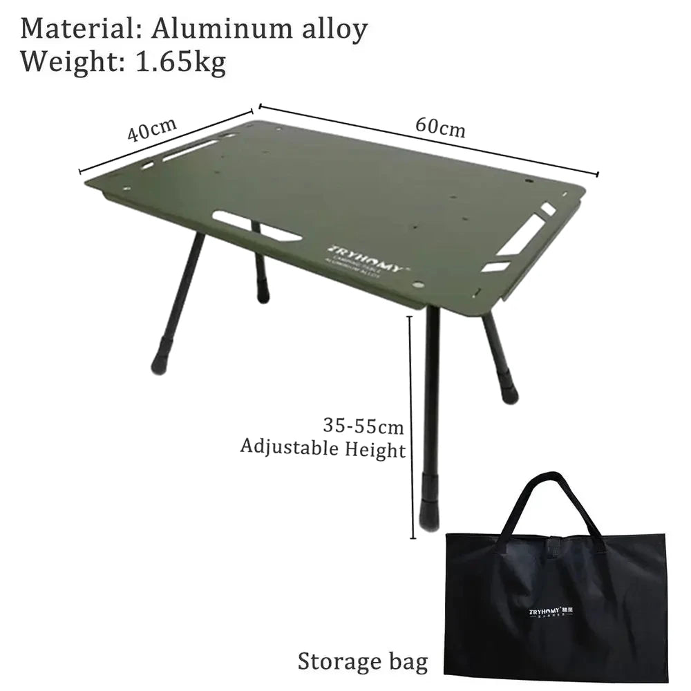 Tryhomy Lightweight Adjustable Camping Tactical Table – Army Green, Portable Aluminum Alloy IGT Table