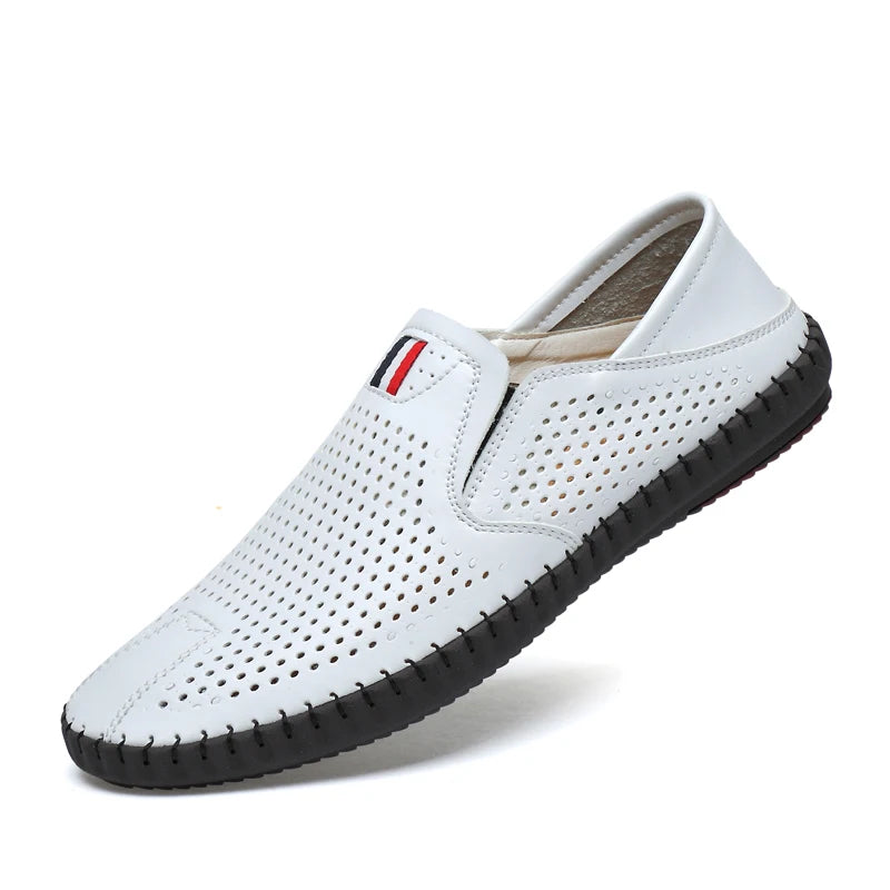 Men's Genuine Leather Loafers - Breathable Slip-On Casual Shoes