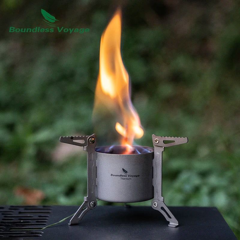 Boundless Voyage Titanium Alcohol Stove - Lightweight, 80ml Capacity, 40-Minute Burn Time