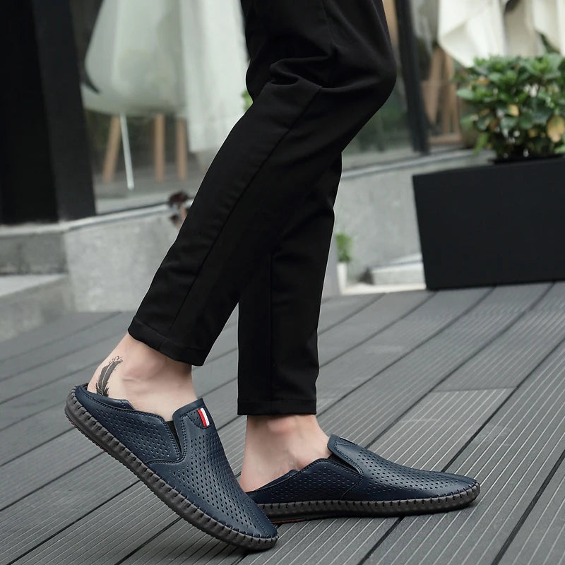 Men's Genuine Leather Loafers - Breathable Slip-On Casual Shoes