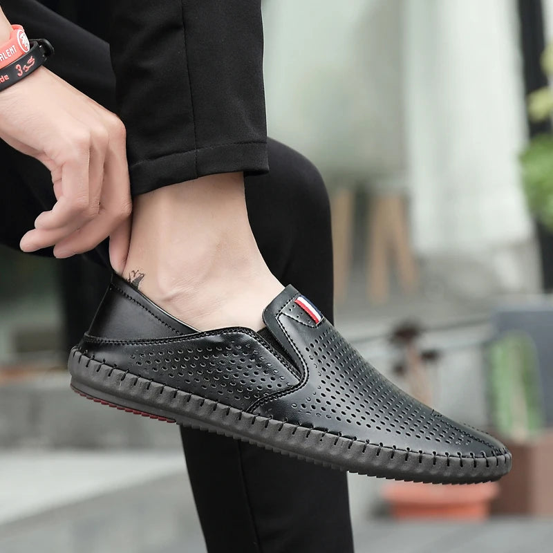 Men's Genuine Leather Loafers - Breathable Slip-On Casual Shoes